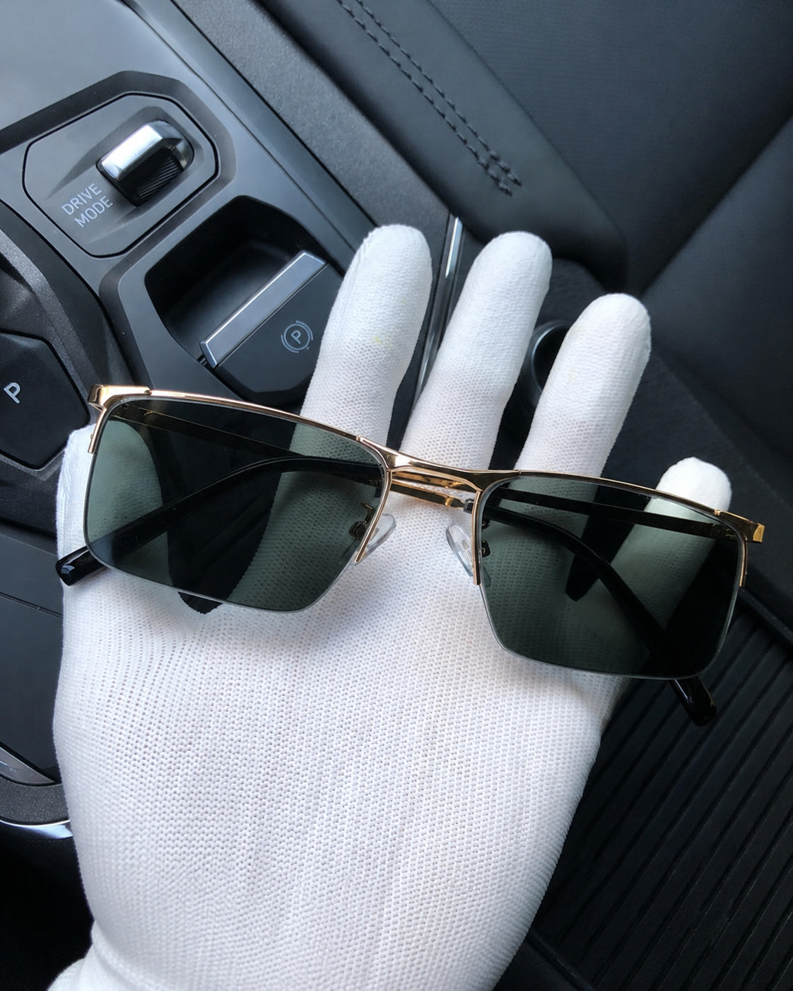 Half-Rim Crystal Driving Sunglasses