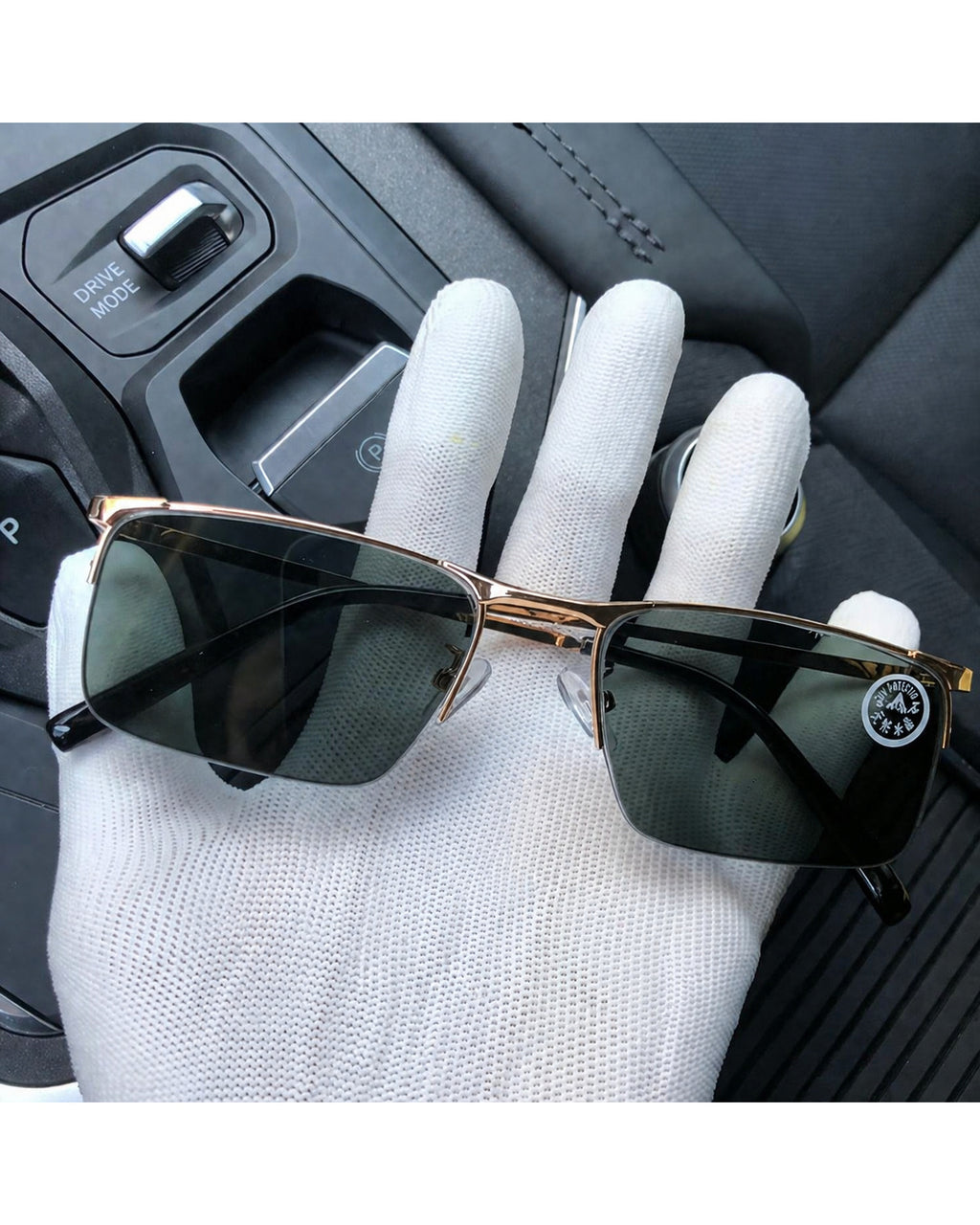 Half-Rim Crystal Driving Sunglasses
