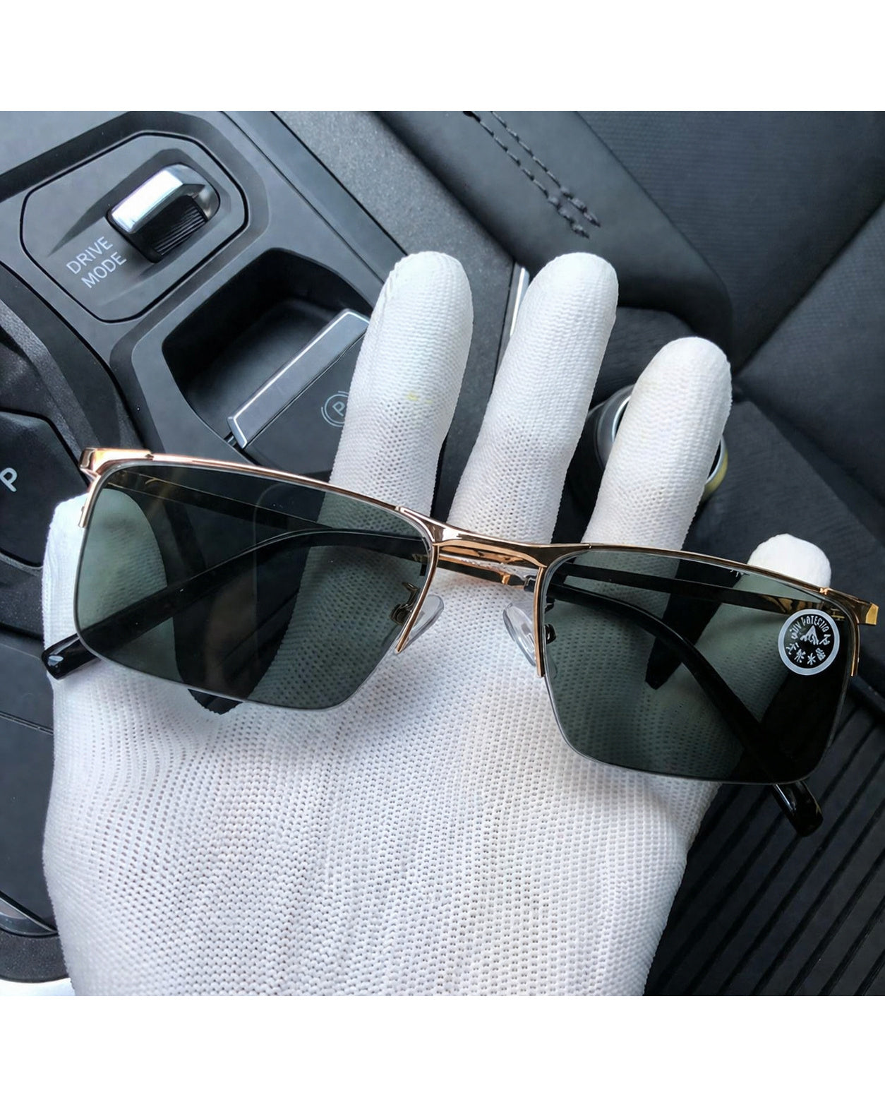 Half-Rim Crystal Driving Sunglasses