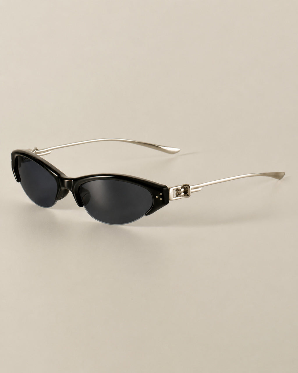 Half-Rim Cat-Eye Metal Sunglasses