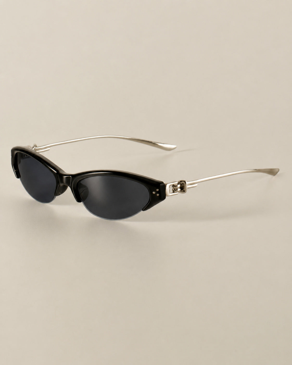 Half-Rim Cat-Eye Metal Sunglasses