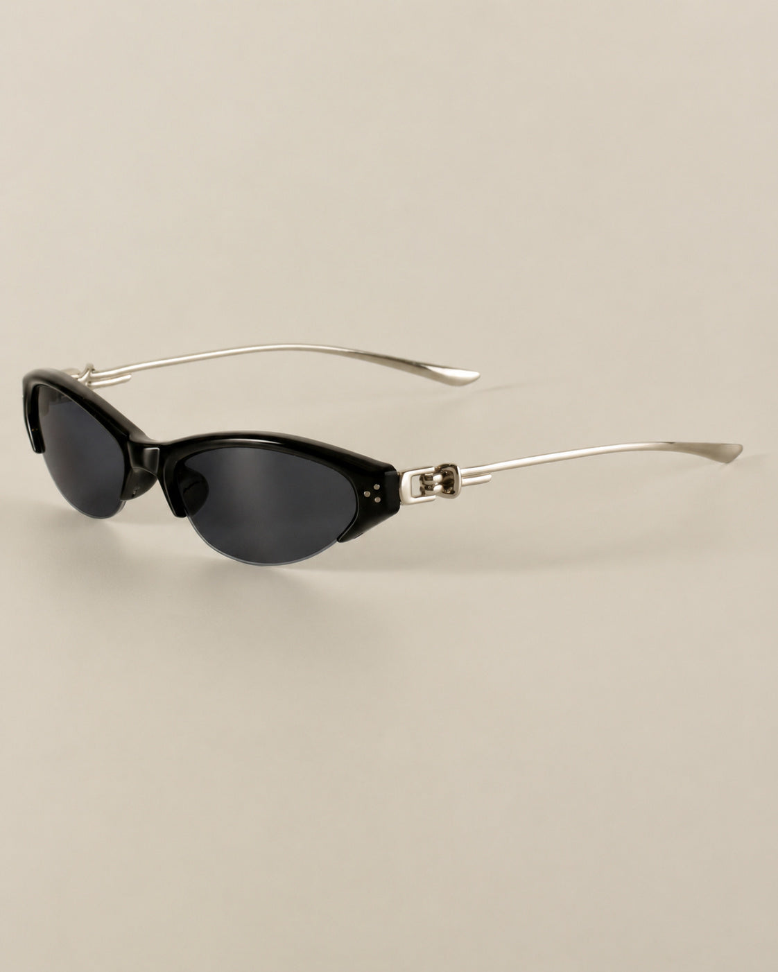 Half-Rim Cat-Eye Metal Sunglasses