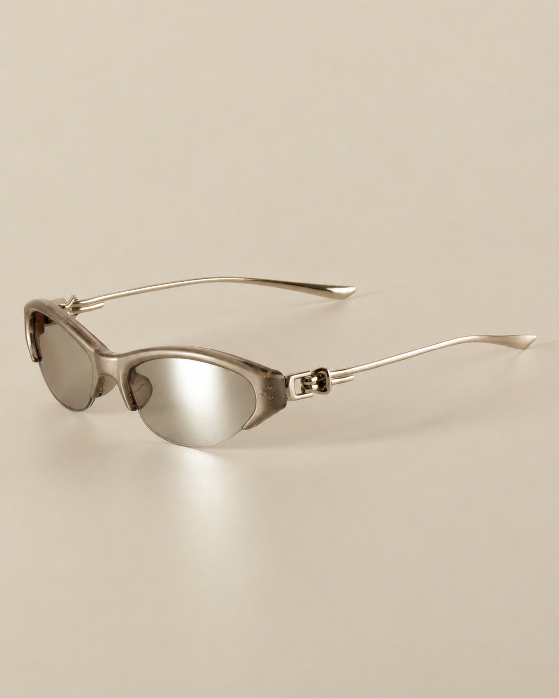 Half-Rim Cat-Eye Metal Sunglasses