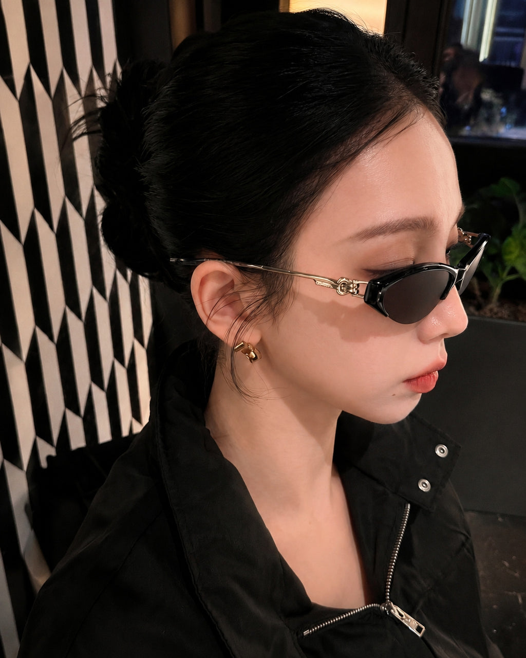 Half-Rim Cat-Eye Metal Sunglasses