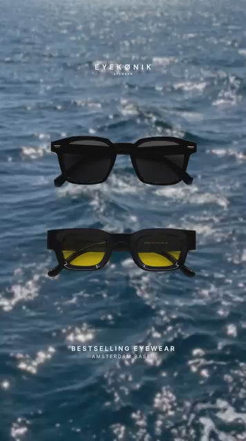 Noah Black Rectangle Sunglasses with Gold-Tinted Lenses