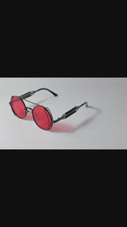 Z1986|V|01|Red Round Metal Sunglasses